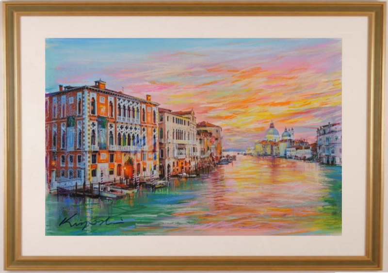 絵画のパステル画で石井清が描いたイタリアのベネツィアの絵「サンタ