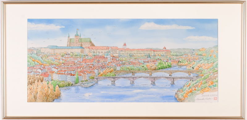 絵画の水彩画で内藤謙一が描いたチェコの風景画「プラハの眺め」を購入