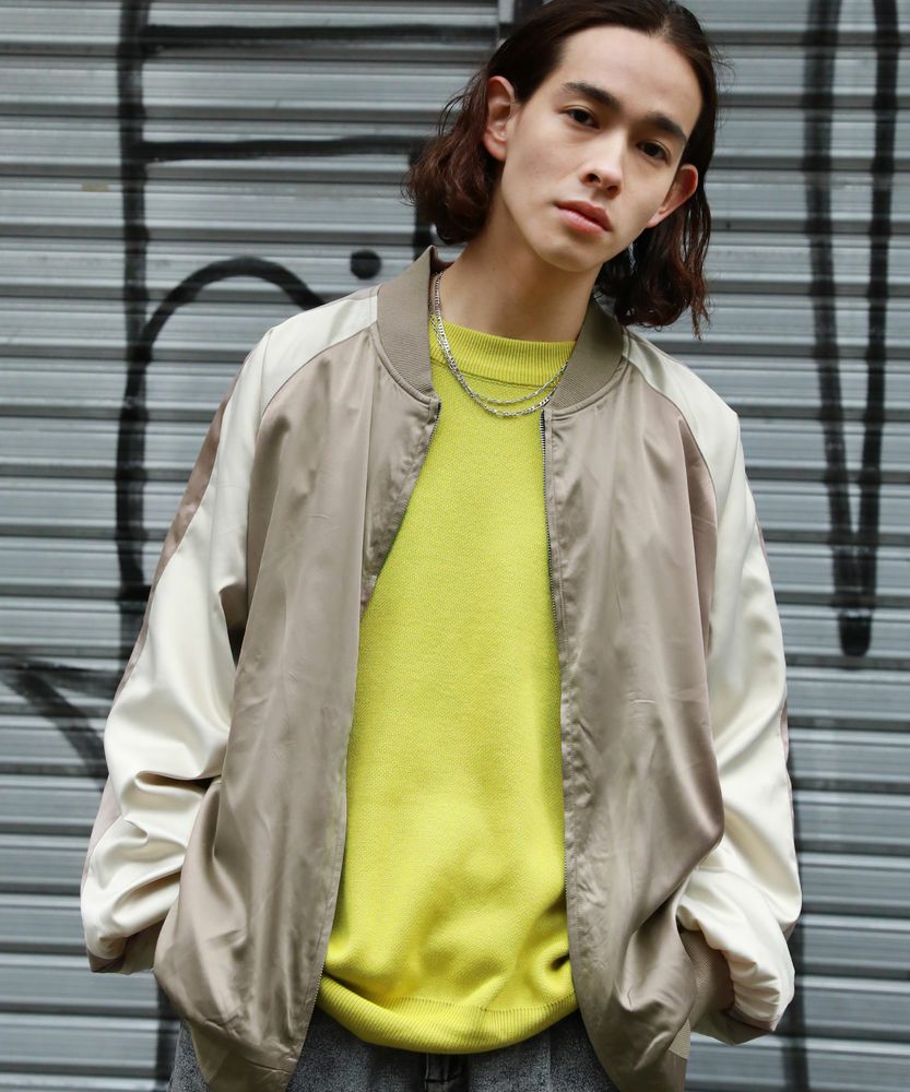 袖配色サテンスカジャンジップブルゾン | MSG