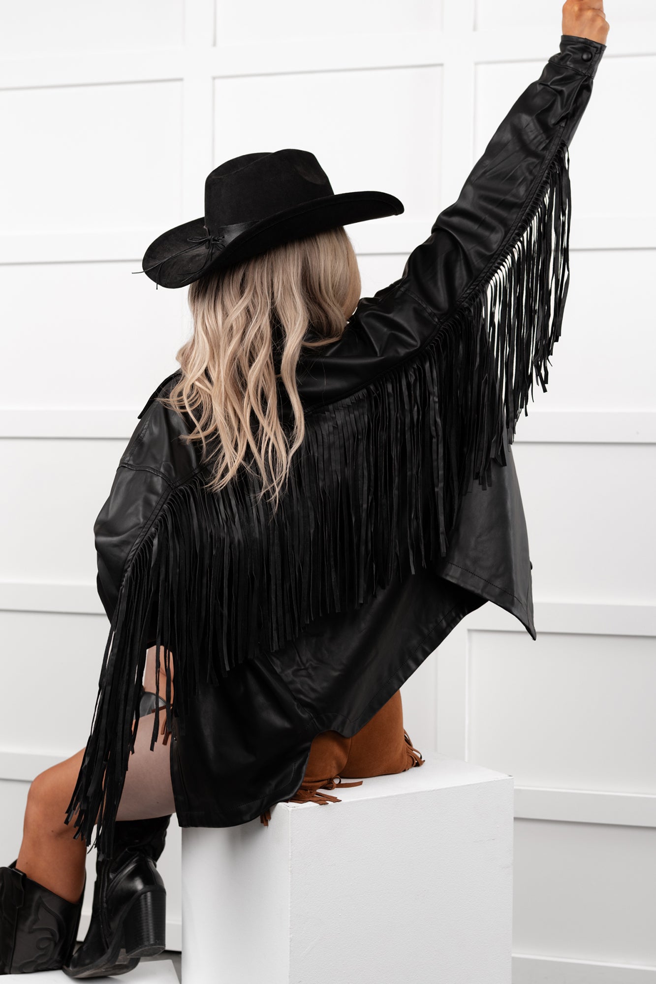 Wild West Whimsy Fringe Faux Leather Jacket (Black) · NanaMacs