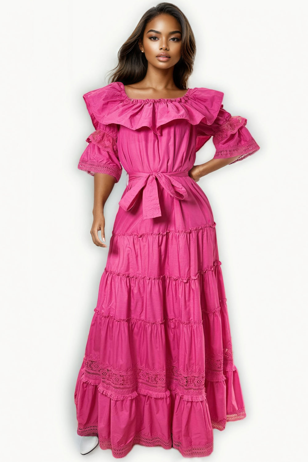 P102 TIERED COTTON DRESS (WHT, PINK, GRN) – N by Nancy