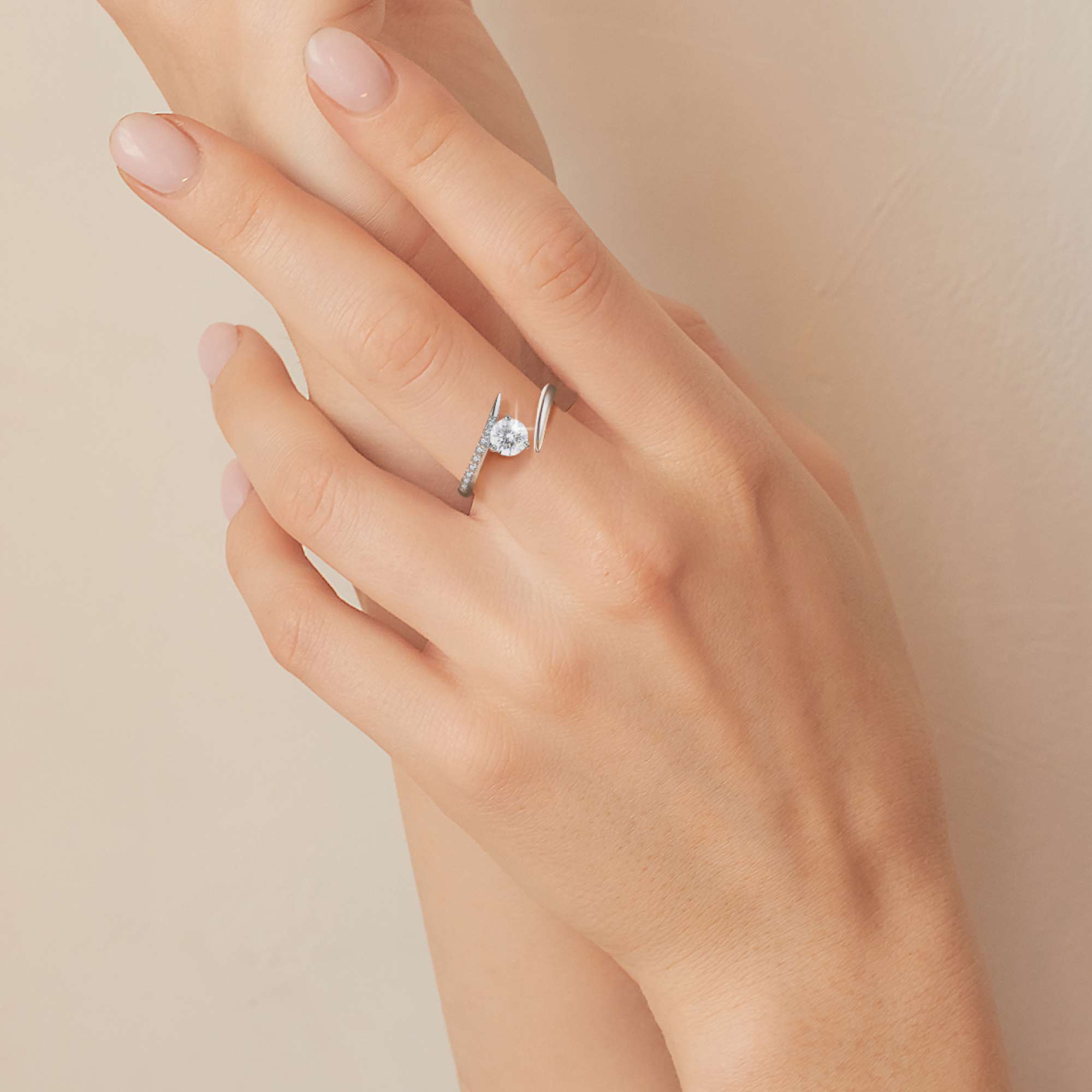 0.5ct モアサナイト ソリティア アジャスタブル リング シルバー925