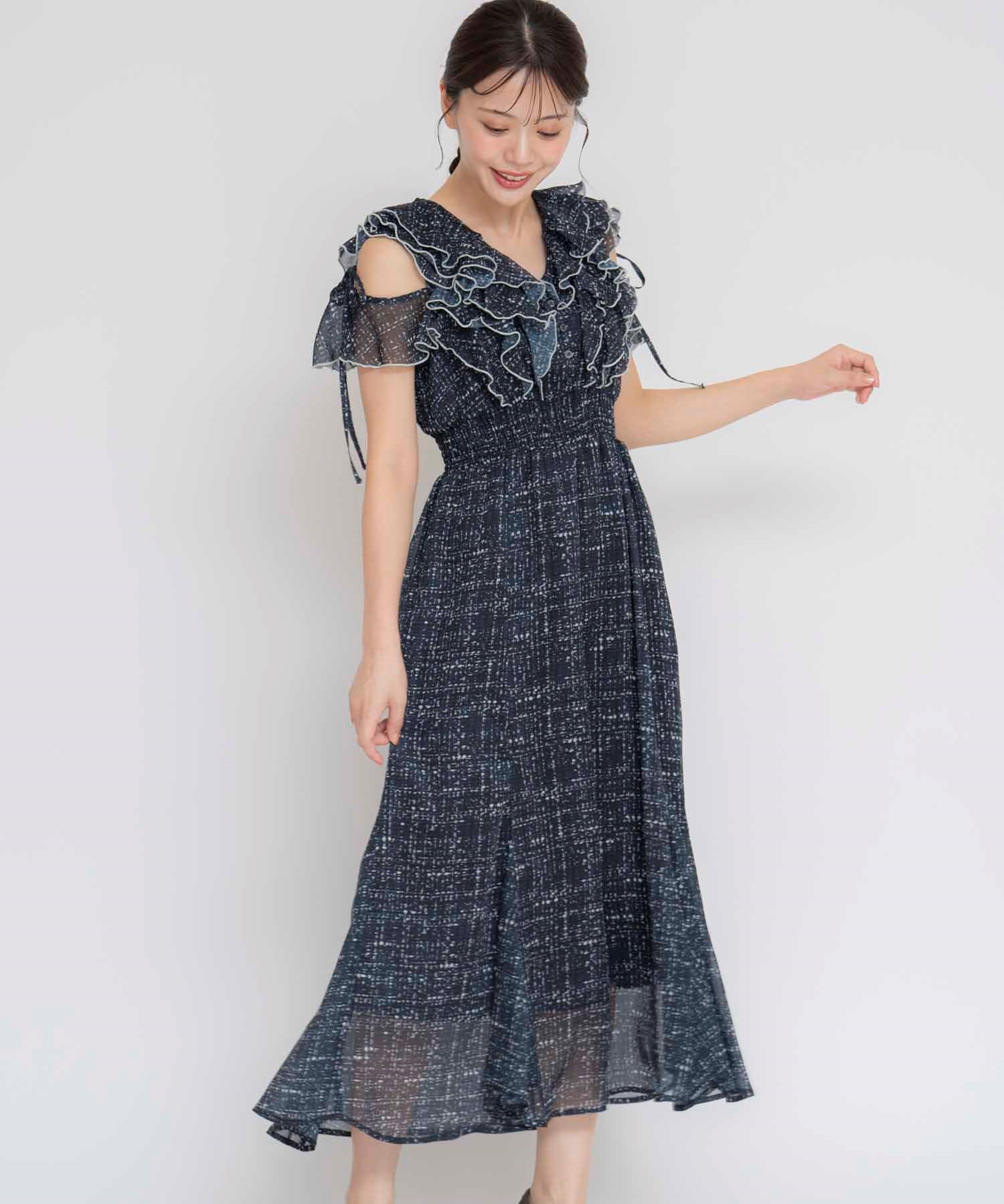 フリルバイカラーワンピース | ロングワンピース | NOELA OFFICIAL WEB