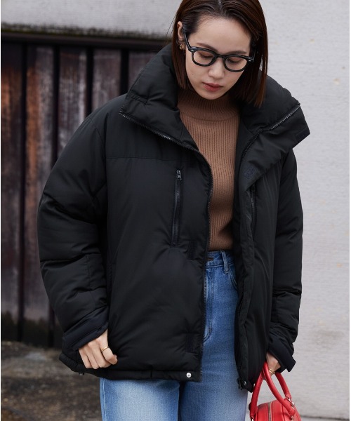 ビッグシルエット バイカラー ドロスト スタンドカラー パディング