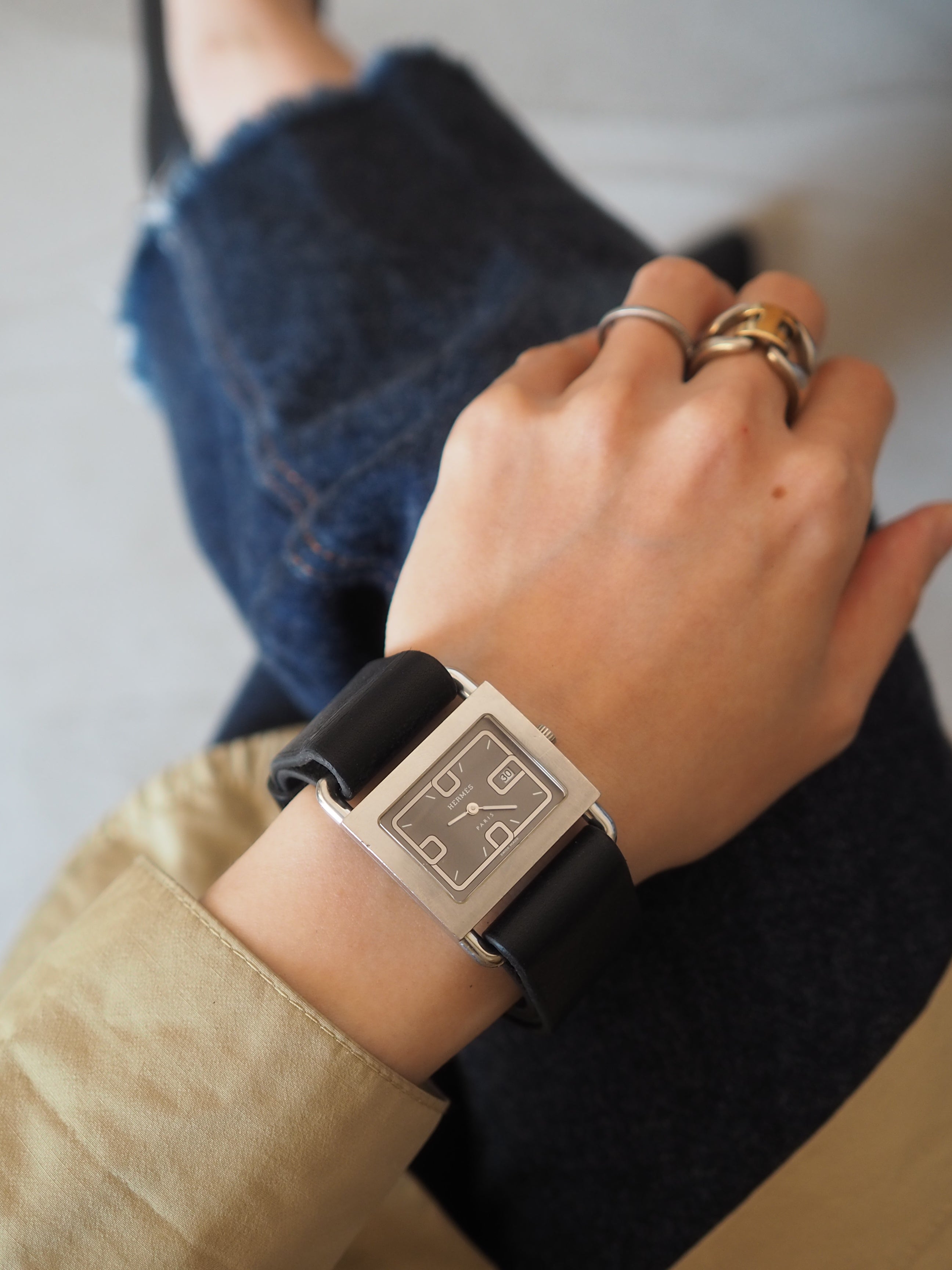 HERMES エルメス バレニア ウォッチ 腕時計 Lサイズ シルバー ブラック