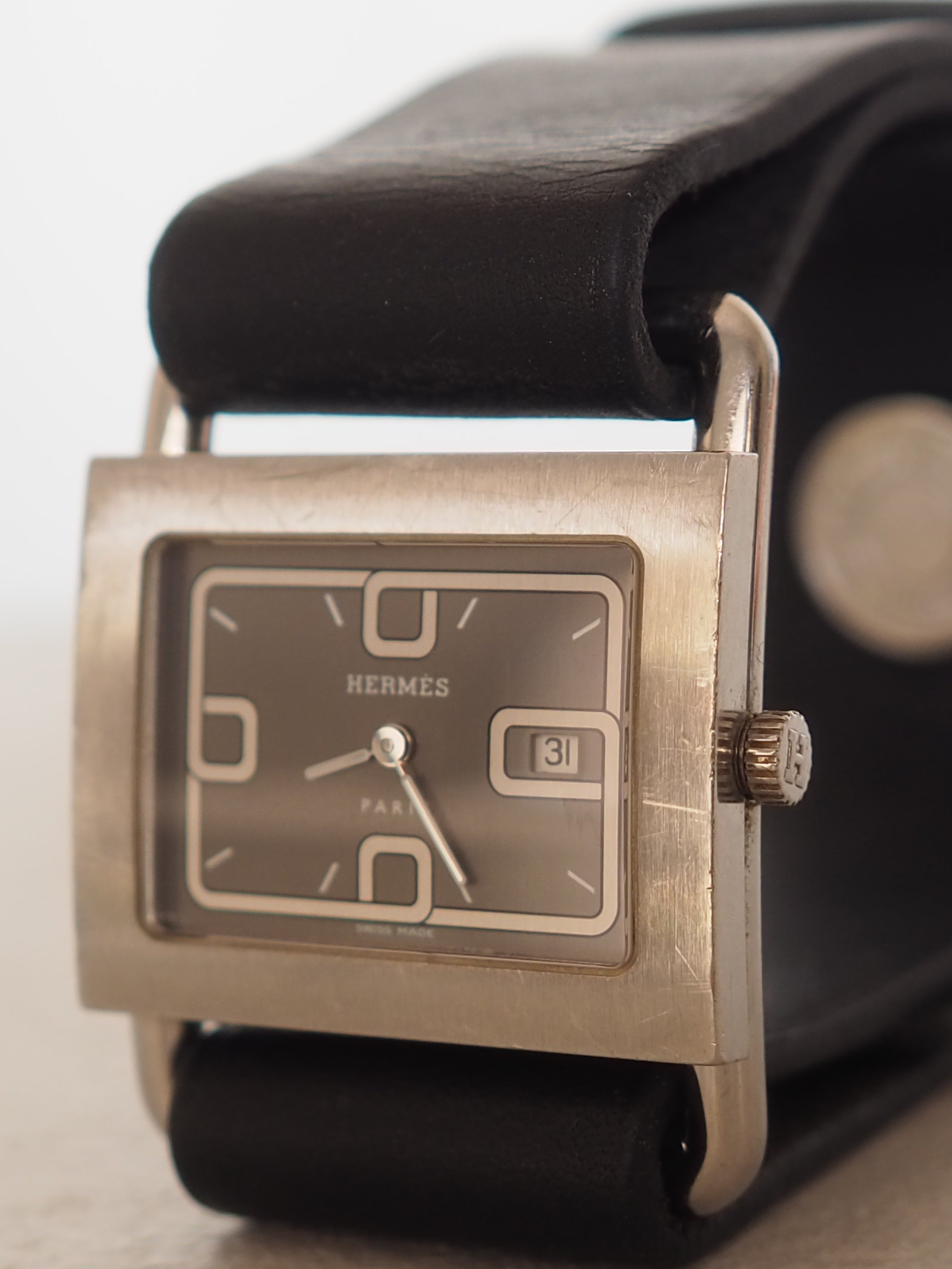 HERMES エルメス バレニア ウォッチ 腕時計 Lサイズ シルバー ブラック