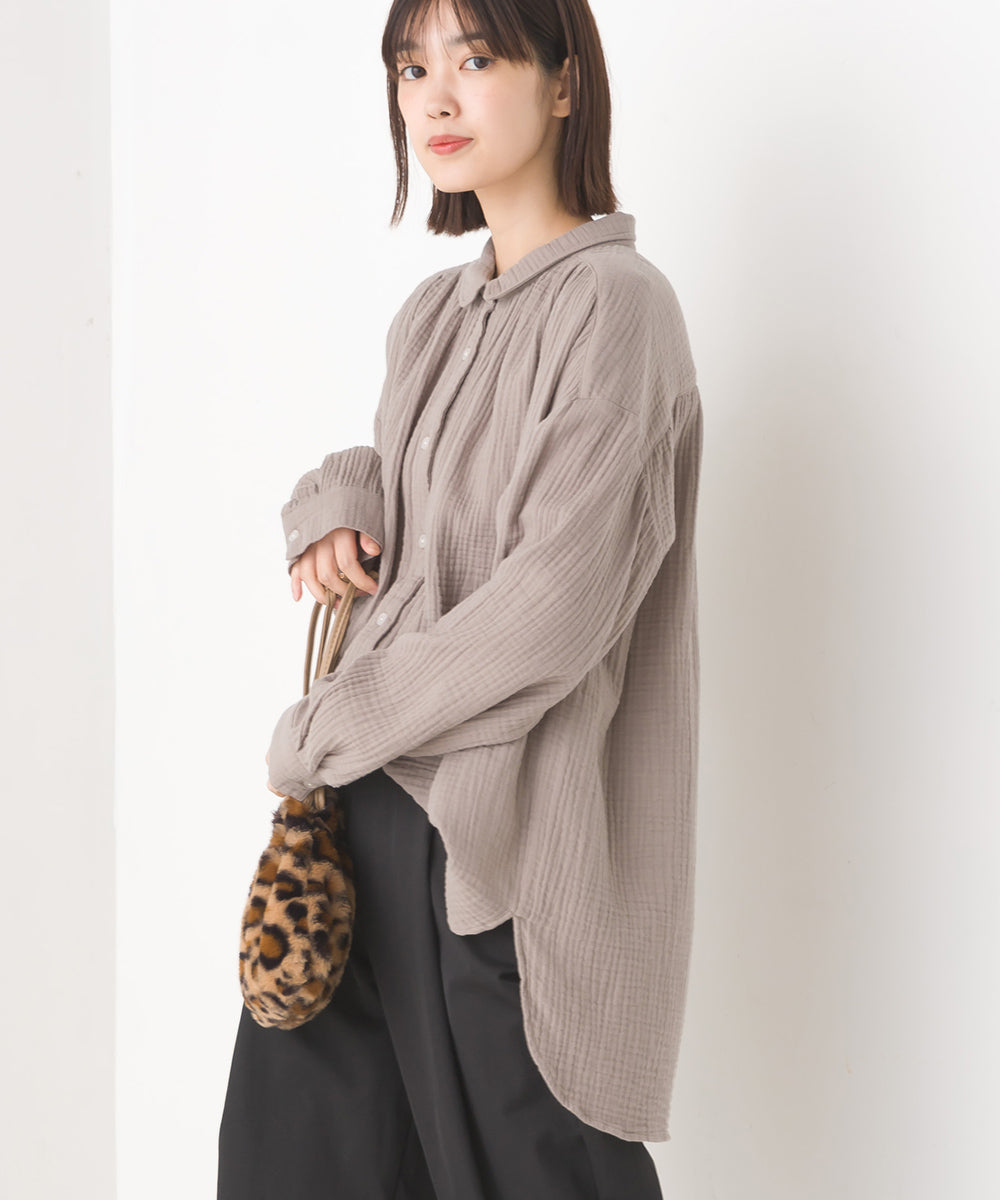 OMNES】ダブルガーゼ 丸襟長袖シャツ【7123-4174】