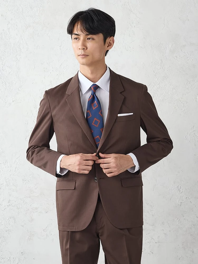 Tollegno社】3D WOOL セットアップジャケット ヘリンボン柄 ブラウン