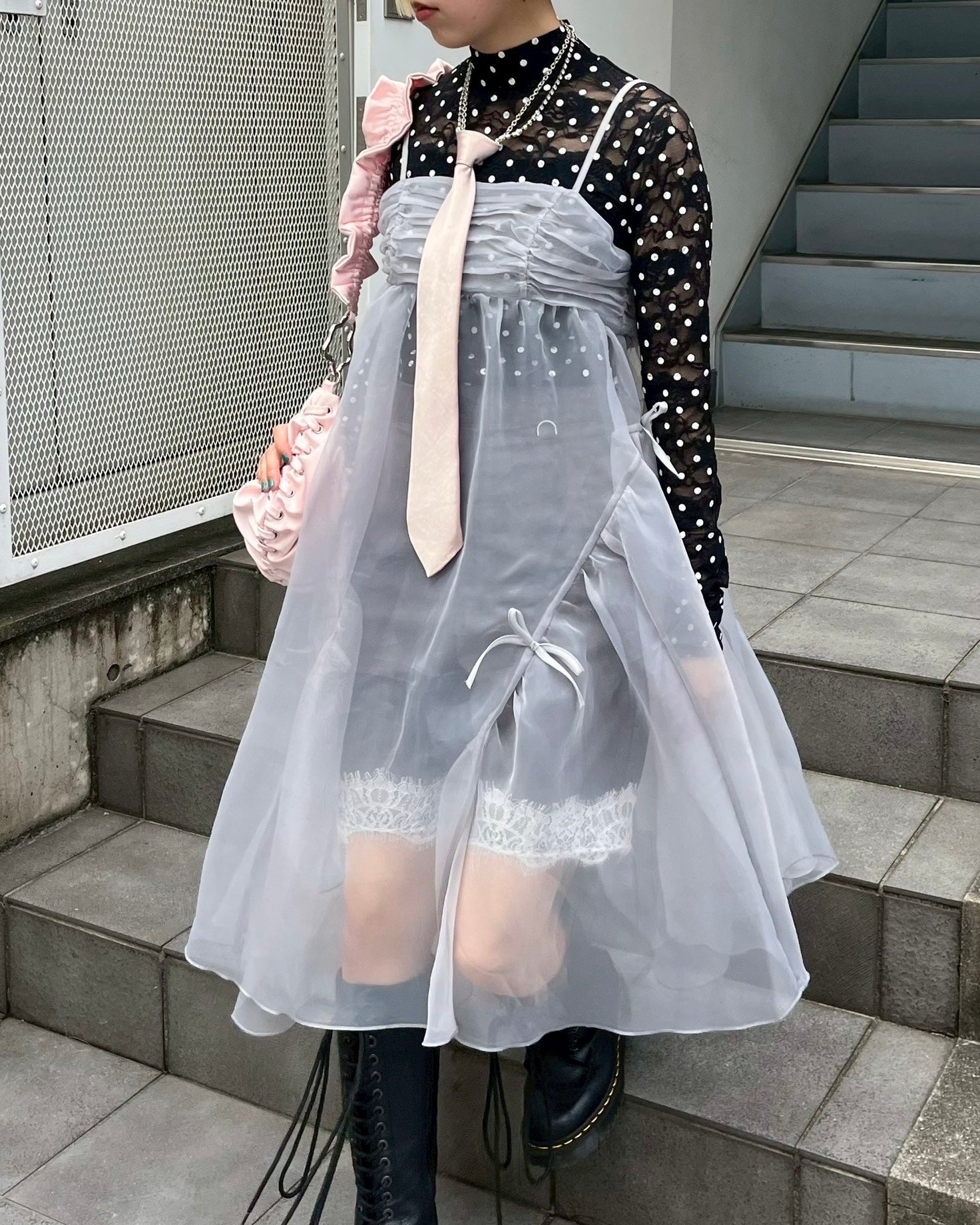 Dot lace see-through top (high neck) black