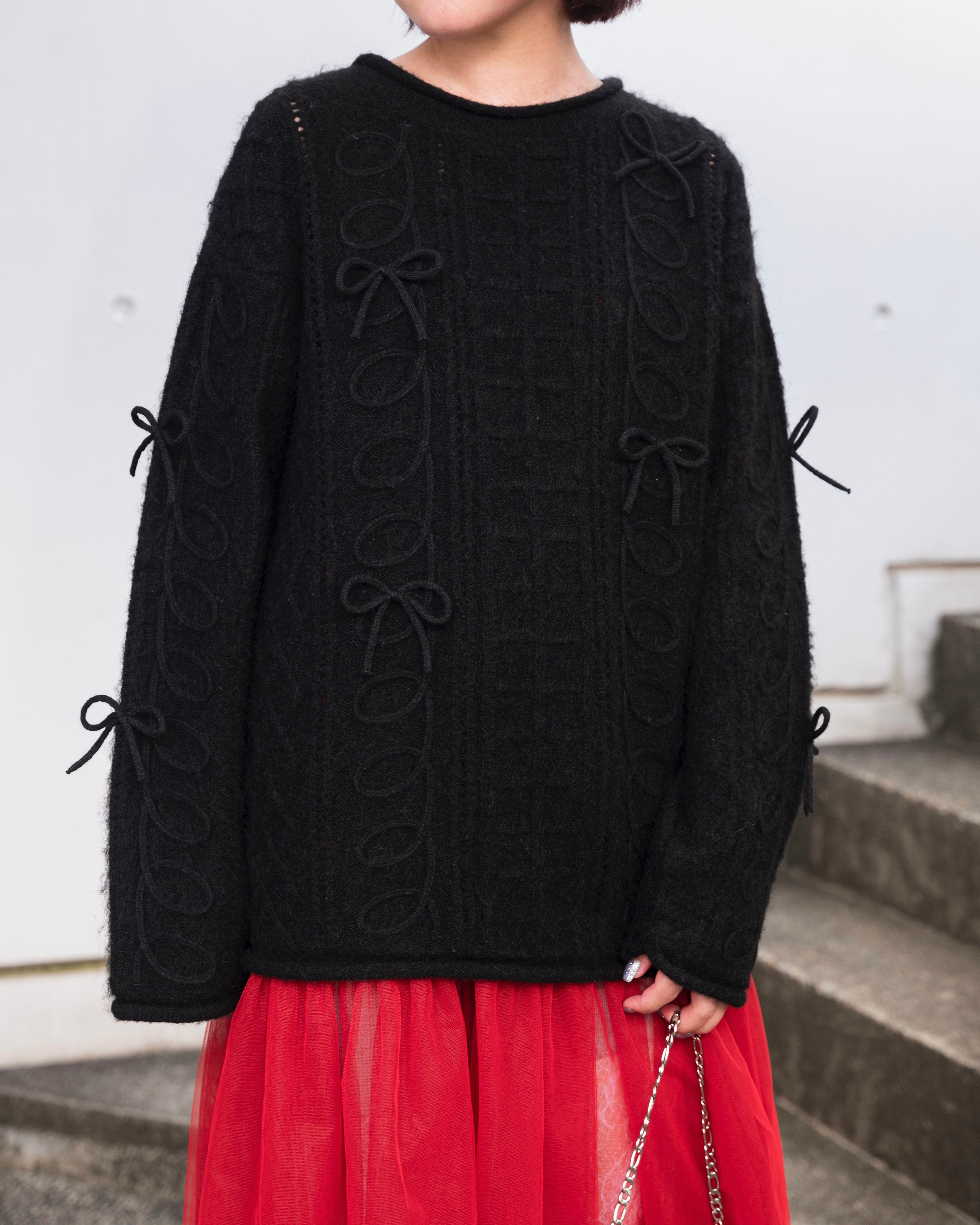 Kurukuru ribbon loose knit (black)