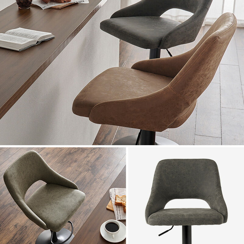 本革調カウンターチェア 回転・昇降式 ヴィンテージ風 | おしゃれな