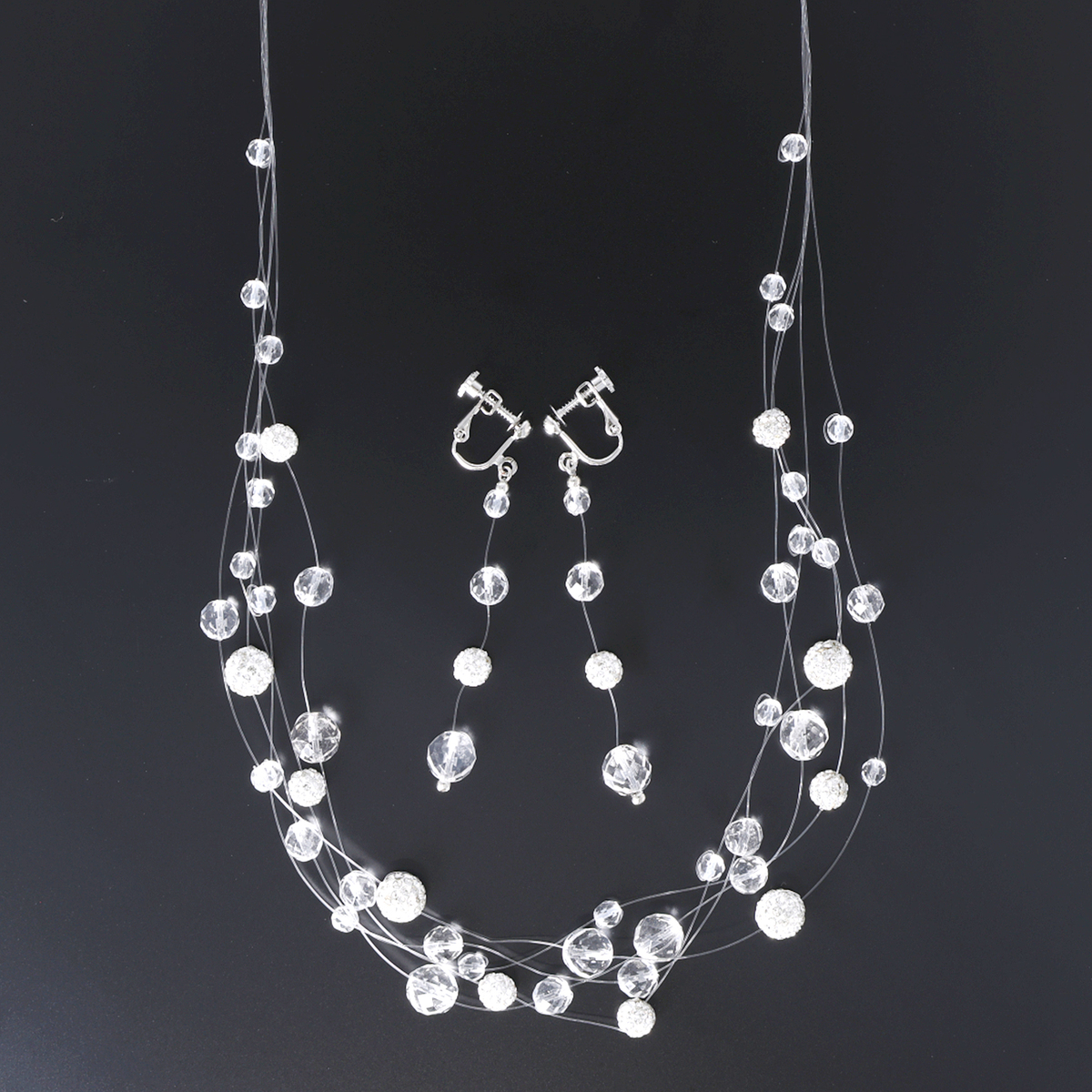 JN フローティングクリスタル ネックレス&イヤリング/ピアスセット