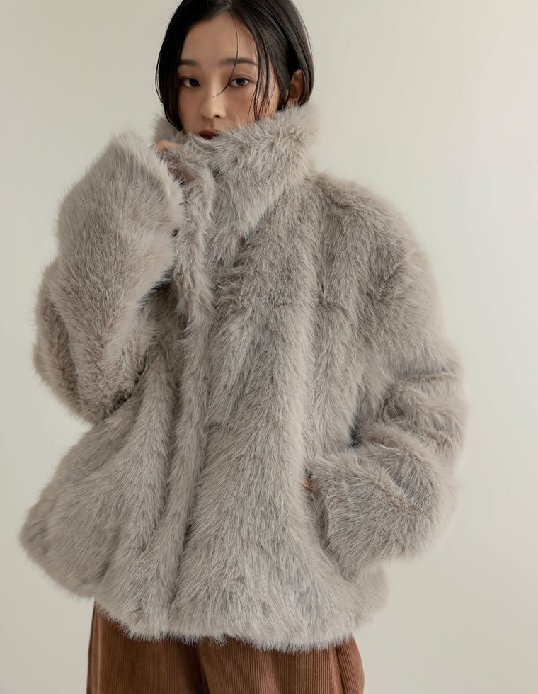 ビッグカラーフェイクファーショートコート - ジャケット/アウター通販