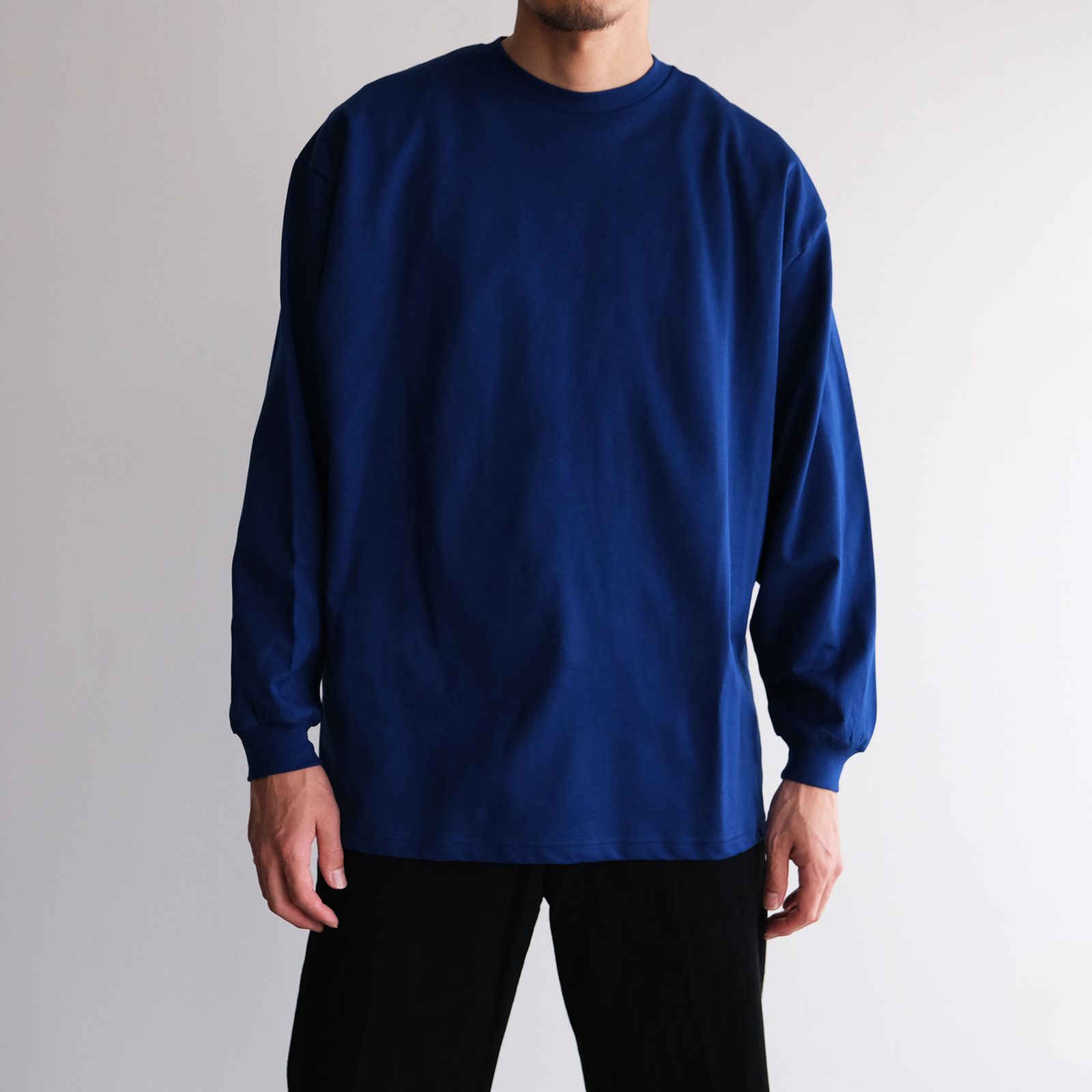 Graphpaper - Brushed Mockrody Crew Neck L/S Tee -Tシャツ-（Blue
