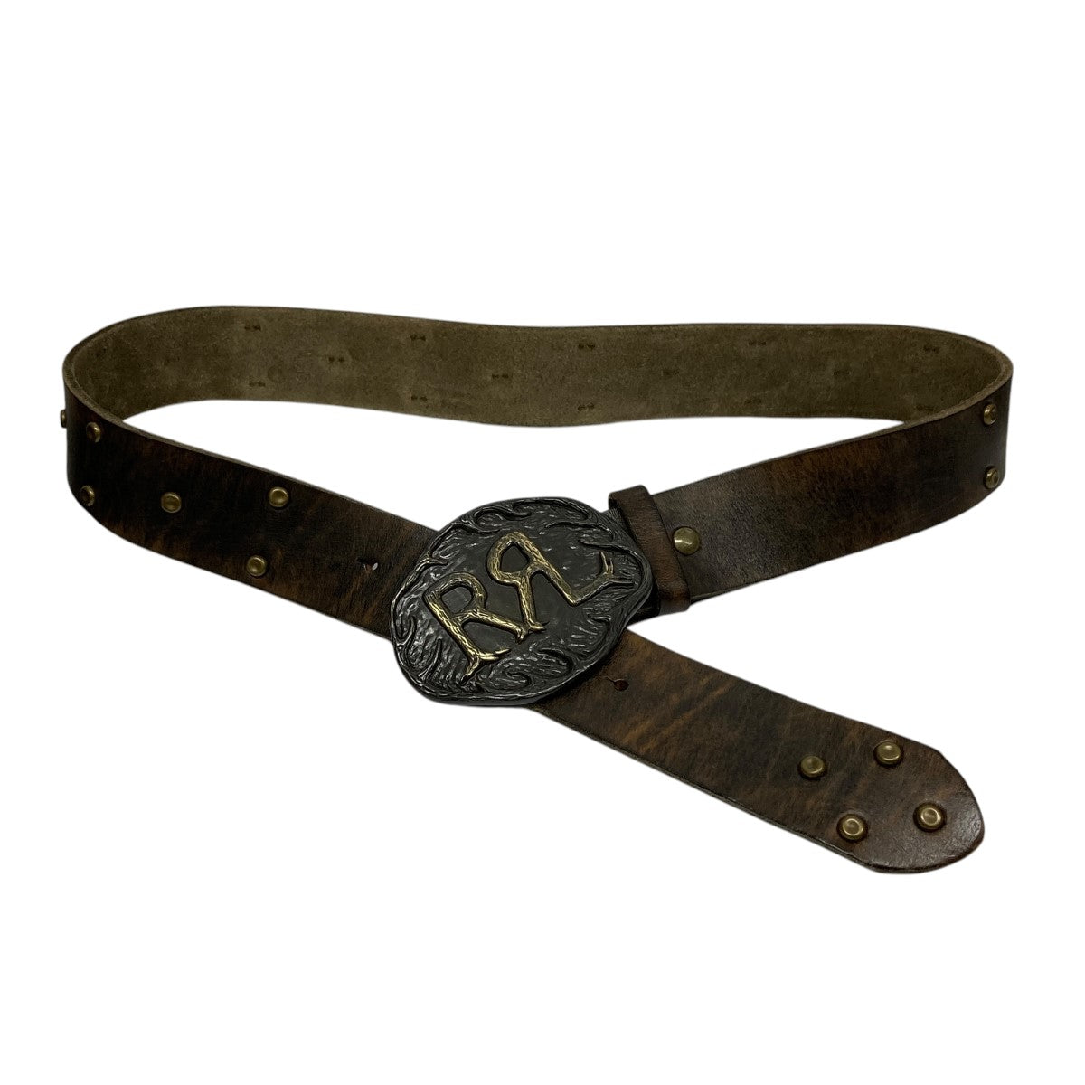 RRL(ダブルアールエル) Rogo Leather Beltスタッズレザーバックル