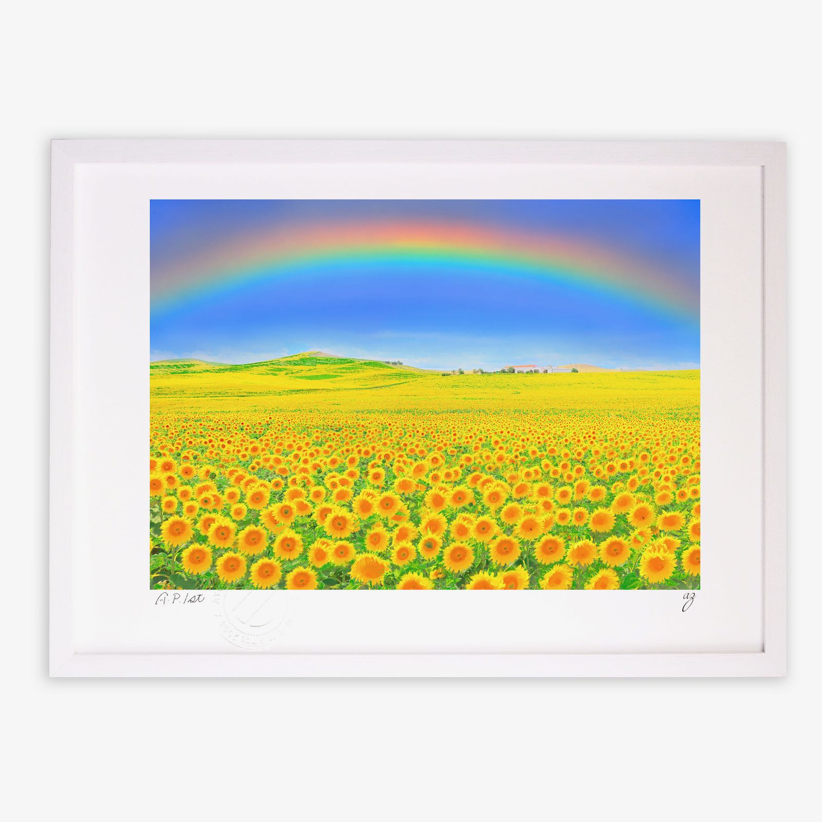 楽天市場】【スーパーSALE半額】版画 絵画ひまわり畑と大木01