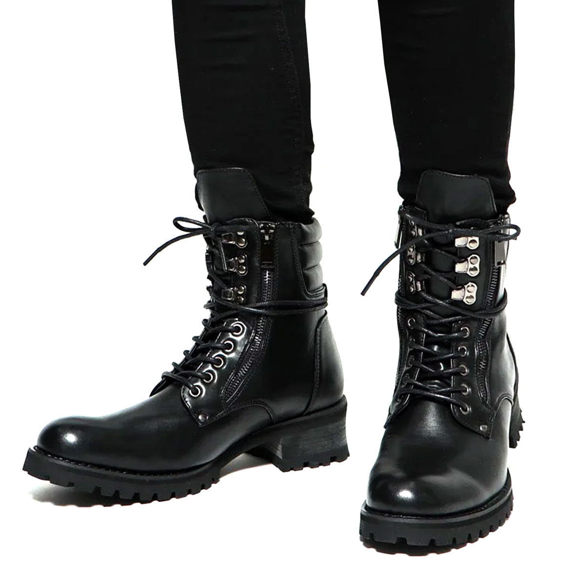 ブーツ メンズ 黒 バイク かっこいい サイドジップ 合成皮革 25-27cm