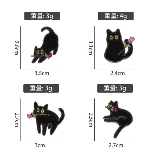 カメラストラップのワンポイントに!!】黒猫 × 薔薇 ピンバッジ バッグ