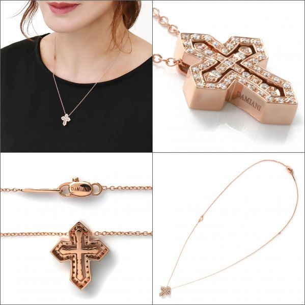 新品】ダミアーニ似クロスペンダントネックレス シルバー×ピンク
