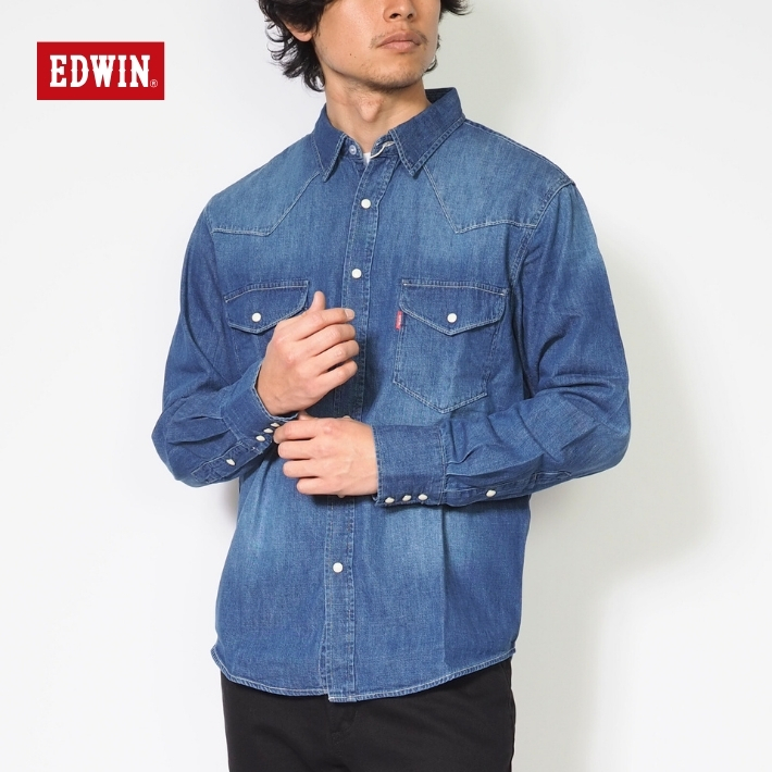 EDWIN（エドウィン） ウエスタンシャツ デニムシャツ 長袖 無地