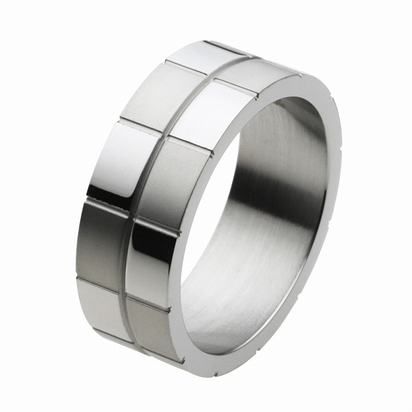 ステンレスリング 指輪 メンズ マット ミラー チェック柄 市松模様