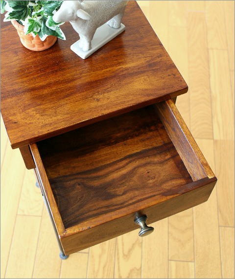 電話台 木製 アイアン スリム サイドテーブル 花台 ハイスタンド