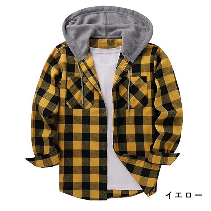 シャツ パーカー 長袖 シャツパーカー メンズ ネルシャツ フード付き