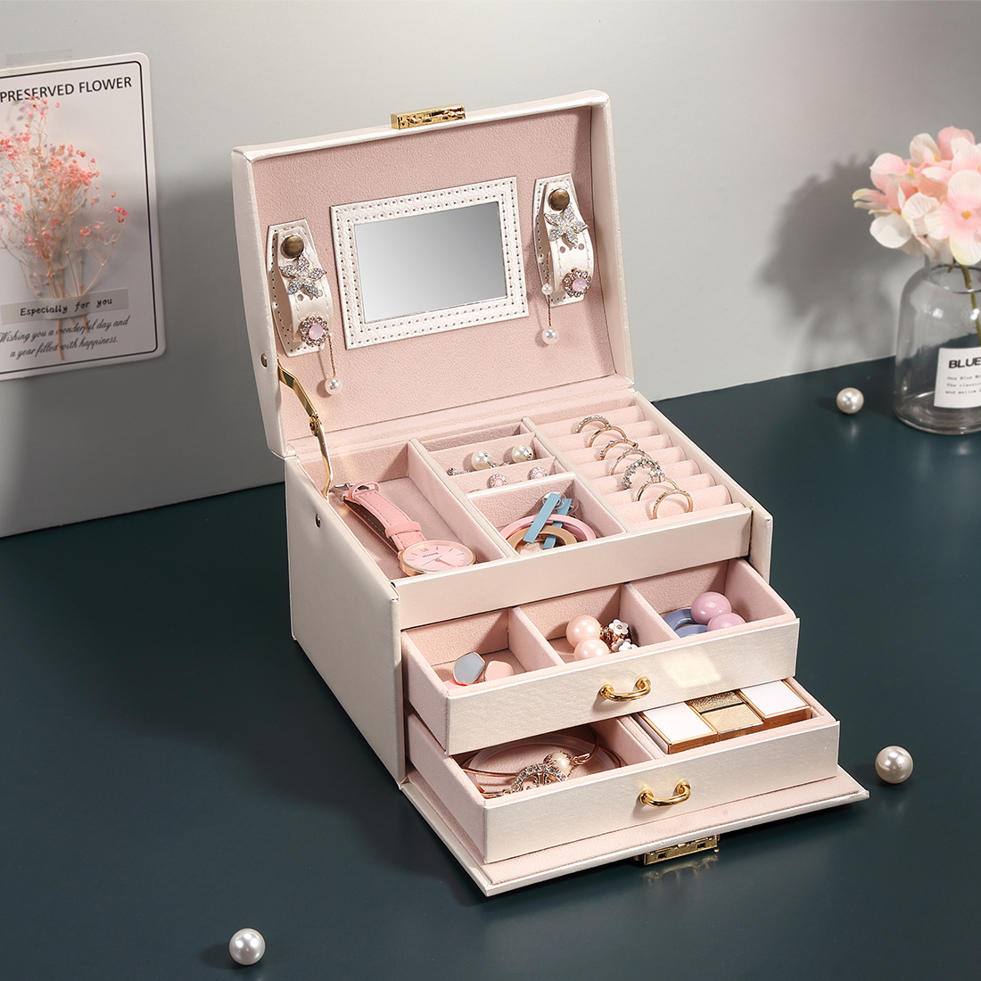 アクセサリー 収納 韓国 レザー 大容量 コンパクト 軽量 携帯