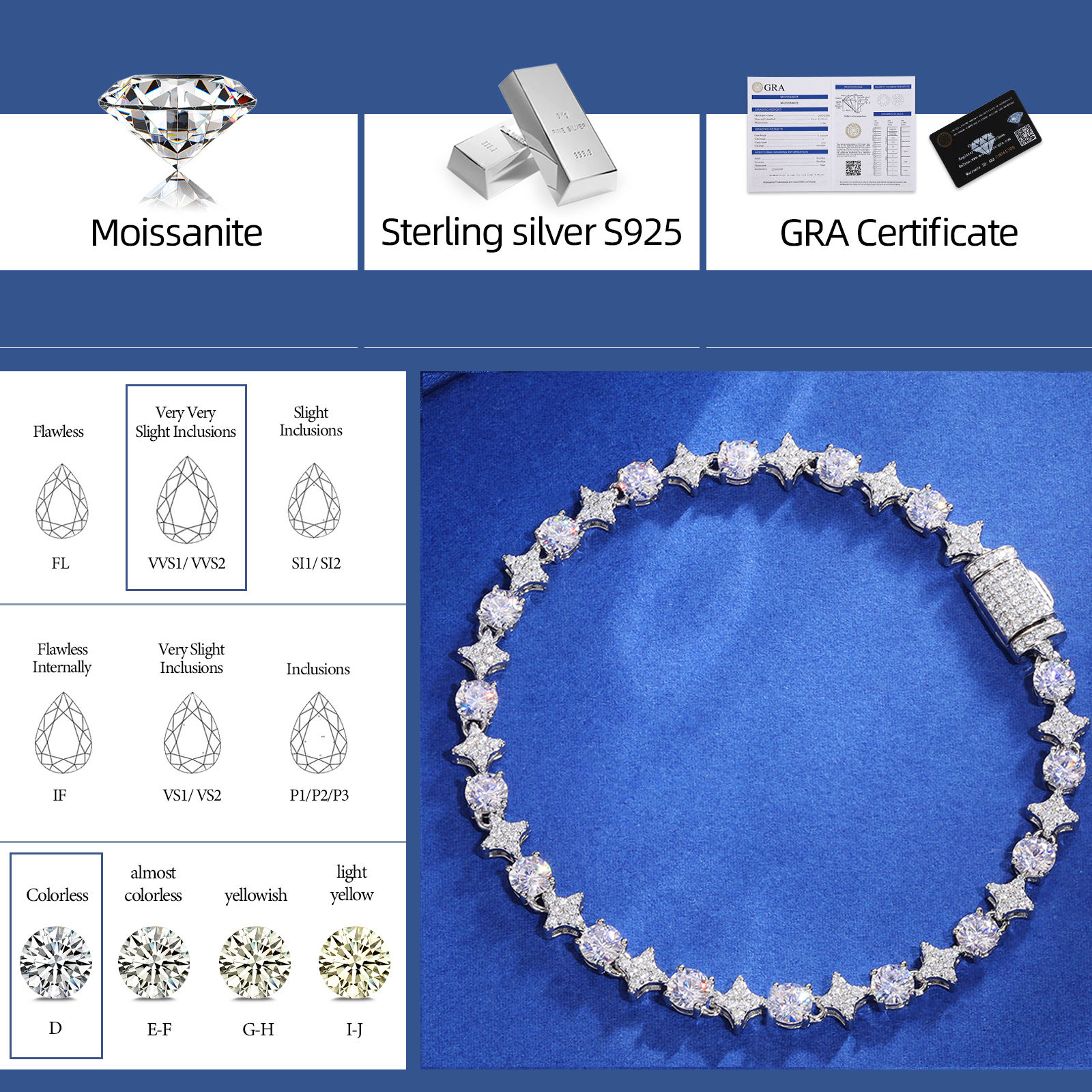 モアサナイト テニスブレスレット 6mm幅 ブレスレット メンズ