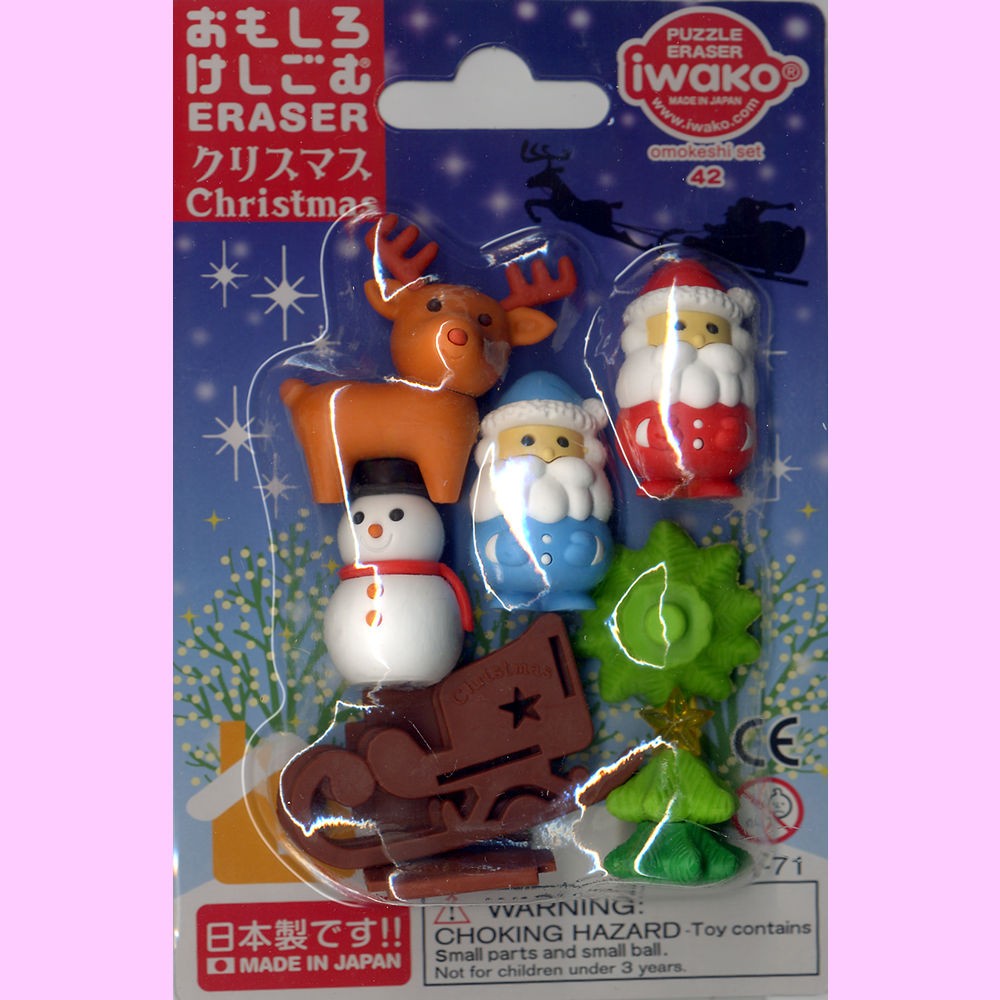 ミニフィギュア消しゴム6個セット サンタクロース（赤サンタ・青