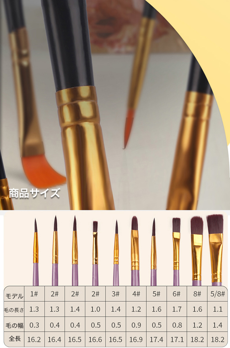 絵筆 画材筆 ペイントブラシ アクリル筆 10本セット 水彩画 アクリル画