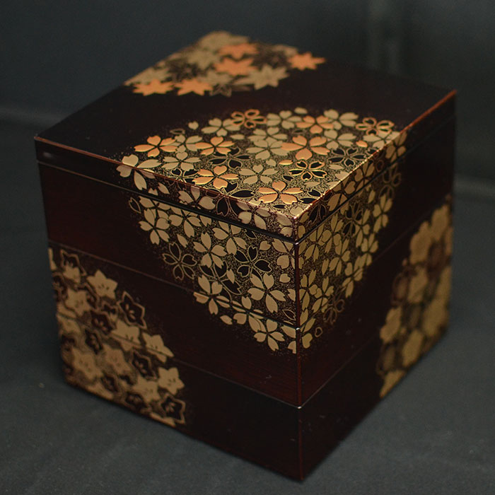 3段 三段重箱 花丸春秋 5寸 溜 3〜4人用 北市漆器 送料無料 箱入り