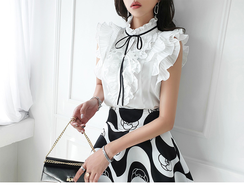 ブラウス レディース トップス ノースリーブ シャツ フリル ラッフル