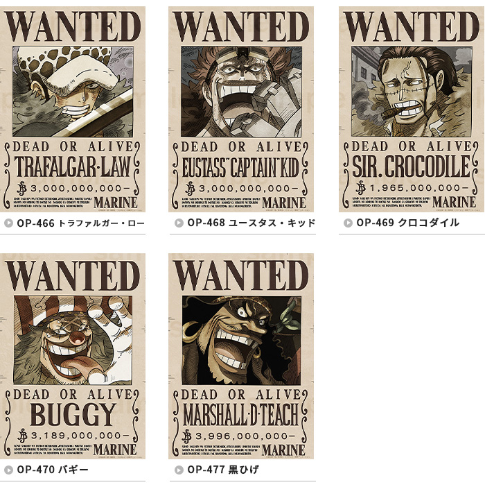 ONE PIECE 手配書 全11種類 新旧四皇 王下七武海 最悪の世代 正規