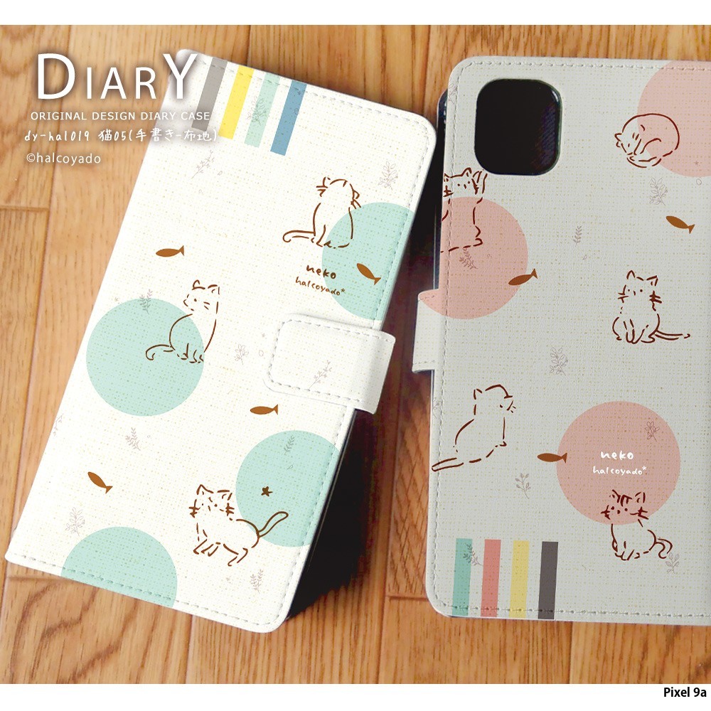 Pixel 9a ケース 手帳型 ピクセル9a カバー デザイン 猫05 手書き 布地