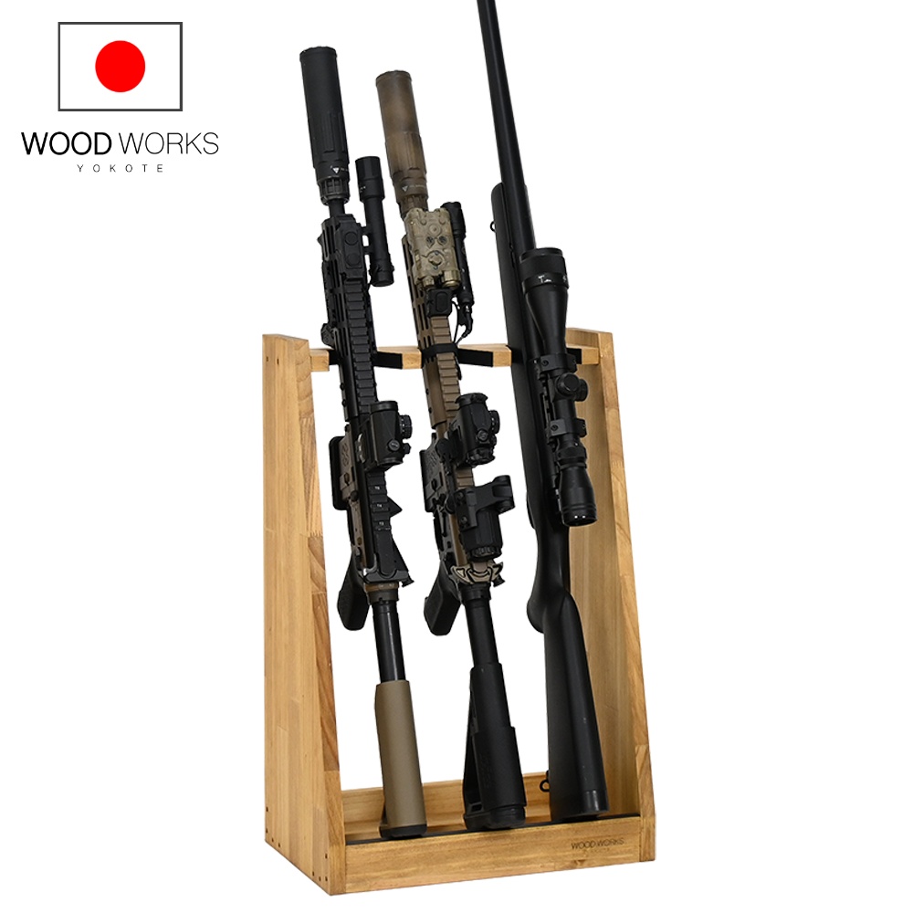 WOODWORKS ガンラック 3丁掛 (色：ライトブラウン) 木製 日本製