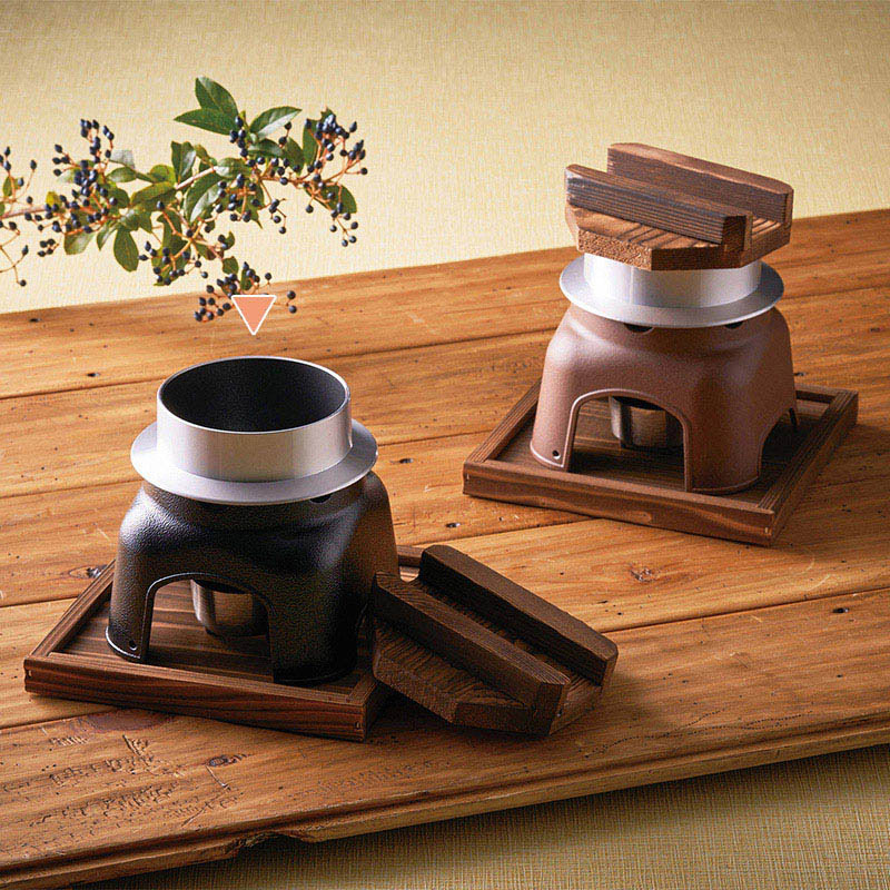 マイン お釜かまどセット 木製蓋・敷板付 中 黒 M10-295 1セット（ご