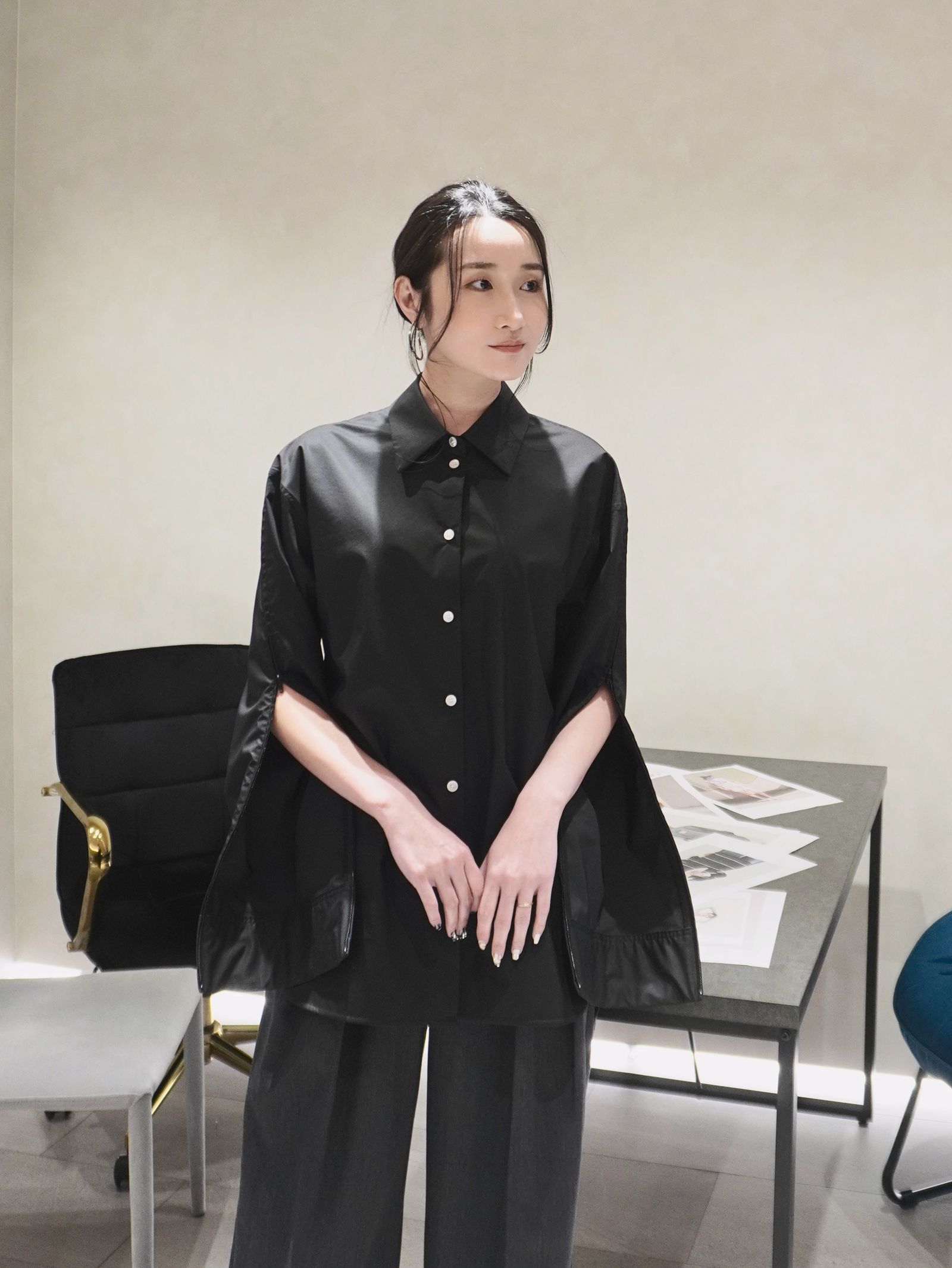 CINOH - SUPIMA ZIP SHIRT / ジップスリーブシャツ (ブラック) | Sir