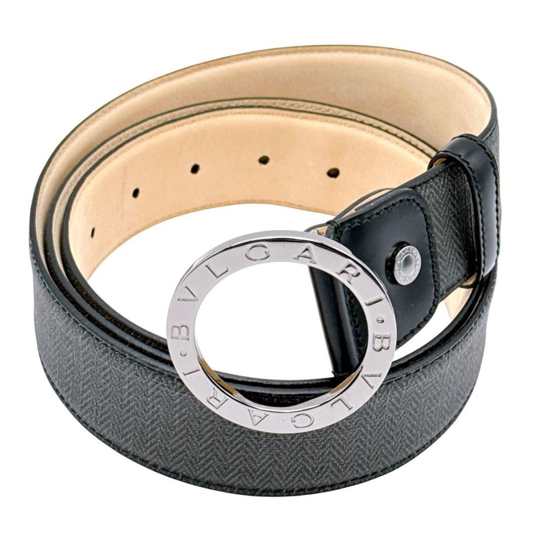 BVLGARI ブルガリ ベルト サークルロゴ シルバー金具 レザー ブラック 中古・古着通販】BVLGARI (ブルガリ) サークル ロゴ ベルト ブラック