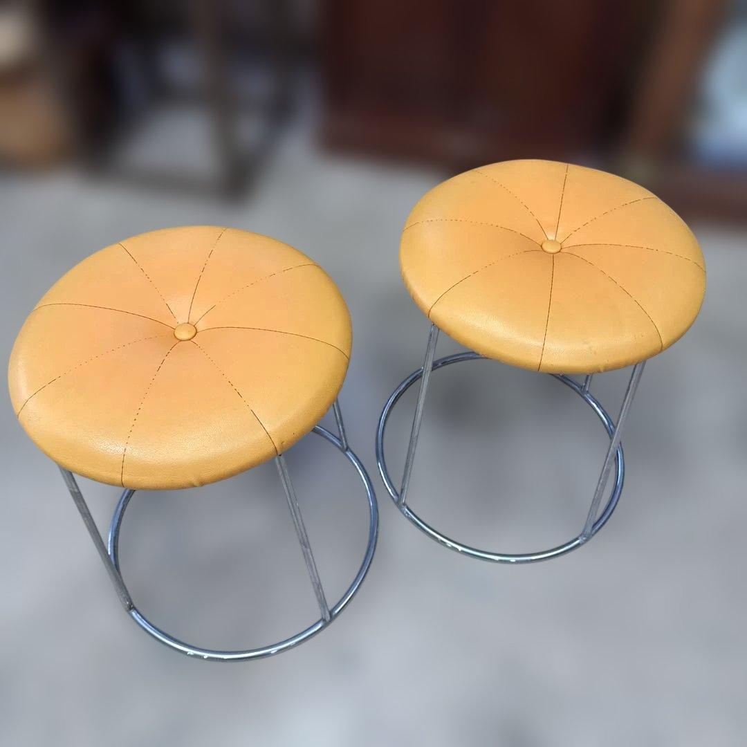 ライトブルー 円形スツール メタルフレーム　コクヨ会議イス2個セット　丸椅子