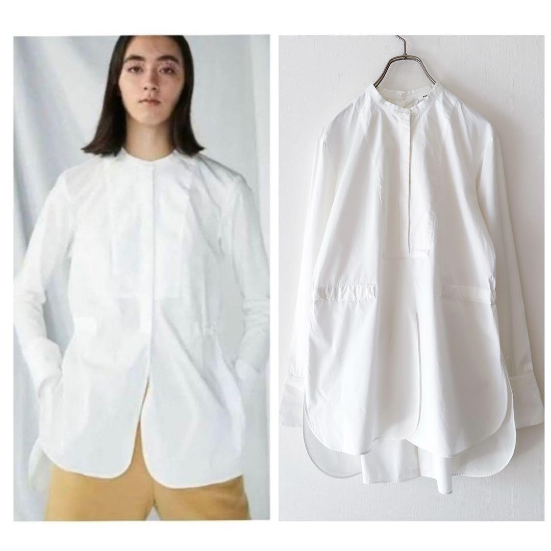 ENFOLD バンドカラー ロングシャツ 38 バックリボン ノーカラー 白