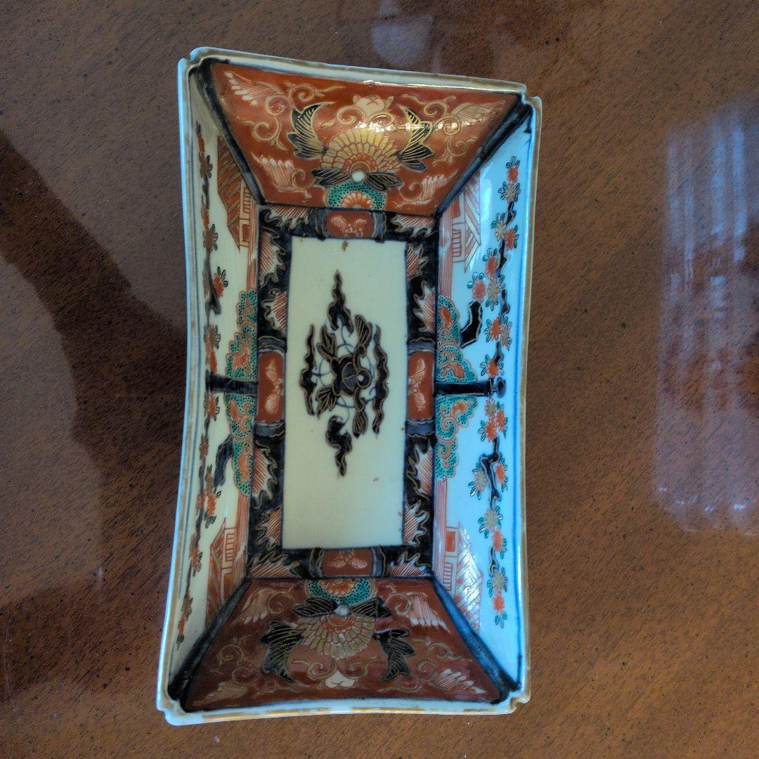 アンティーク 九谷焼長皿 陶磁器 花模様 四角皿 九谷焼「古九谷意 花鳥図長八角 12号皿」浮田 健剛 お皿 伝統 工芸品