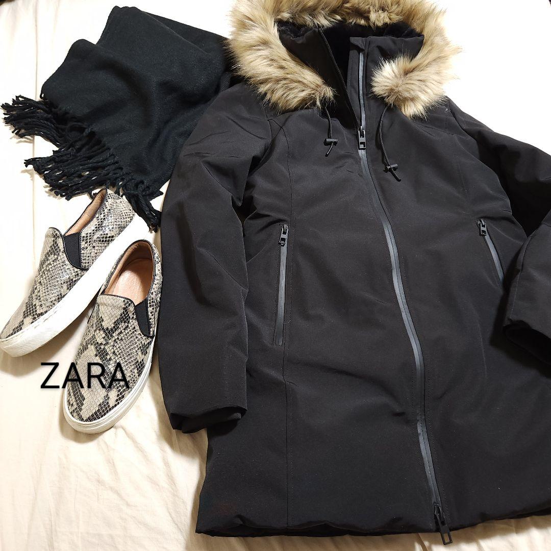 ZARA 中綿ポリエステルダウンジャケットコート 撥水 ブラック 海外Ｍ ZARA ザラ 中綿ポリエステル 撥水シームレスコート ブラック 海外M